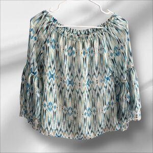 WHBM women’s small Blue Patterned Top off-shoulder White House black market